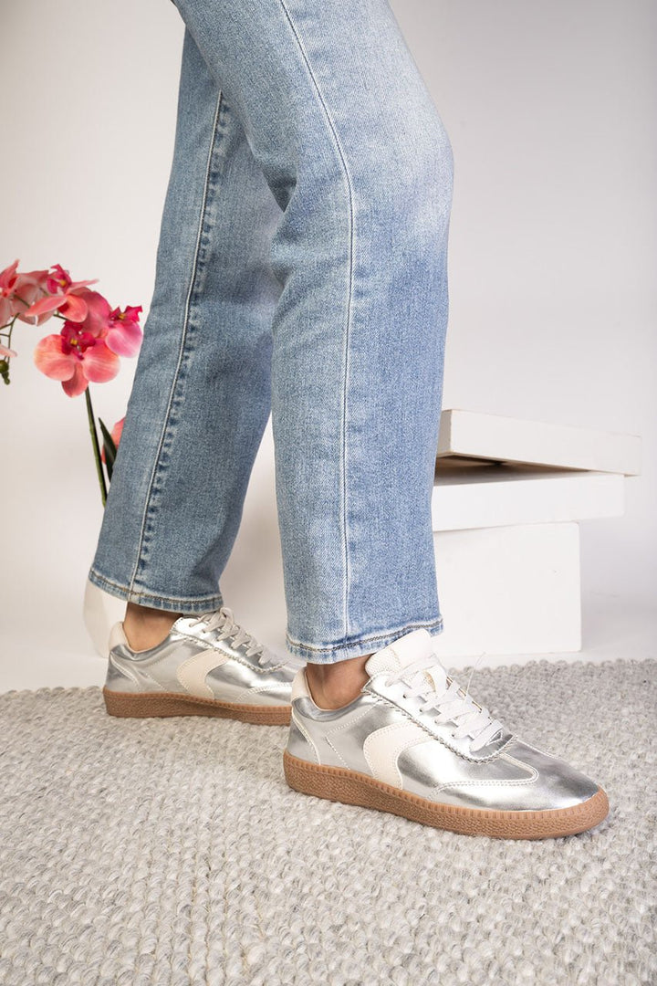 Corkys Spoiler Alert Silver Mirror Metallic Tennis Shoes - Simply Polished Boutique