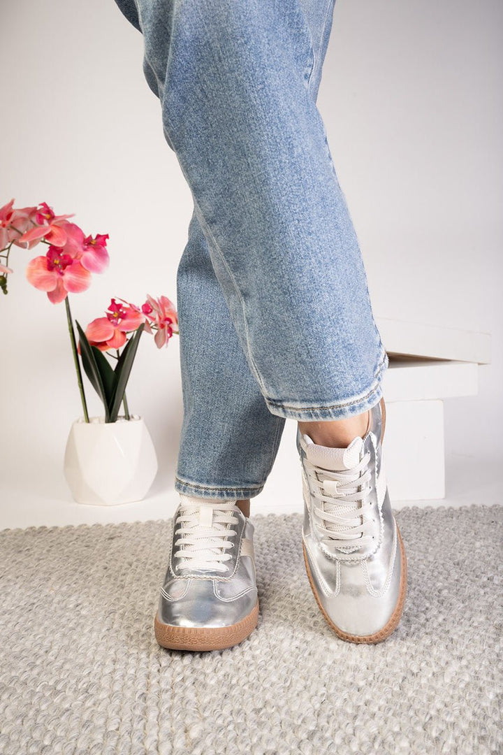Corkys Spoiler Alert Silver Mirror Metallic Tennis Shoes - Simply Polished Boutique
