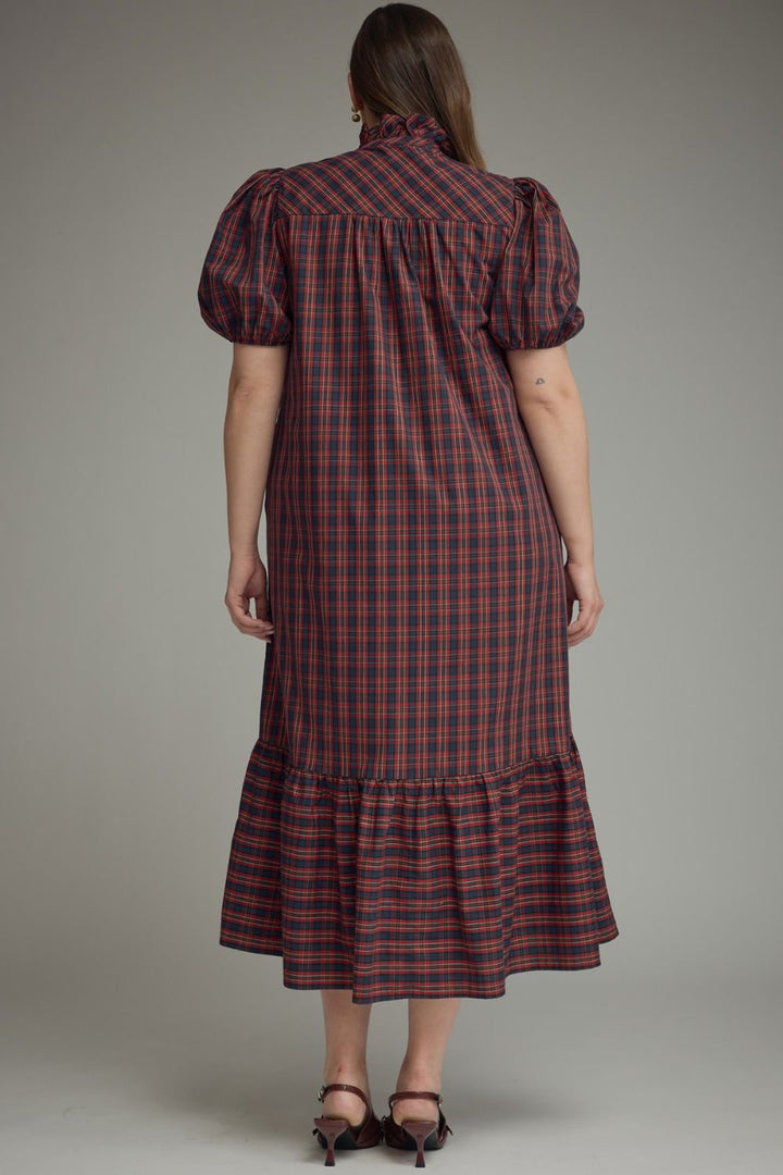 Cranberry Charm Plaid Midi Dress - Simply Polished Boutique