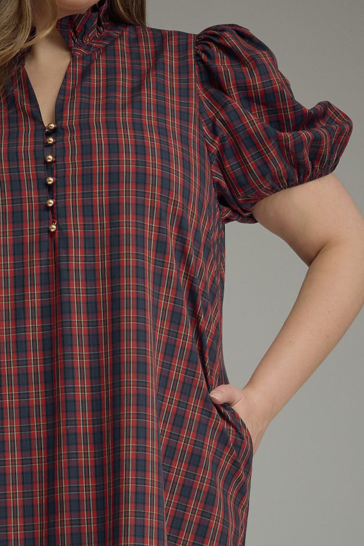 Cranberry Charm Plaid Midi Dress - Simply Polished Boutique