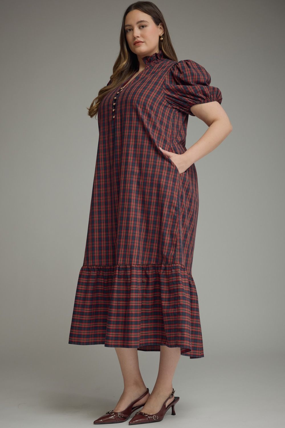 Cranberry Charm Plaid Midi Dress - Simply Polished Boutique