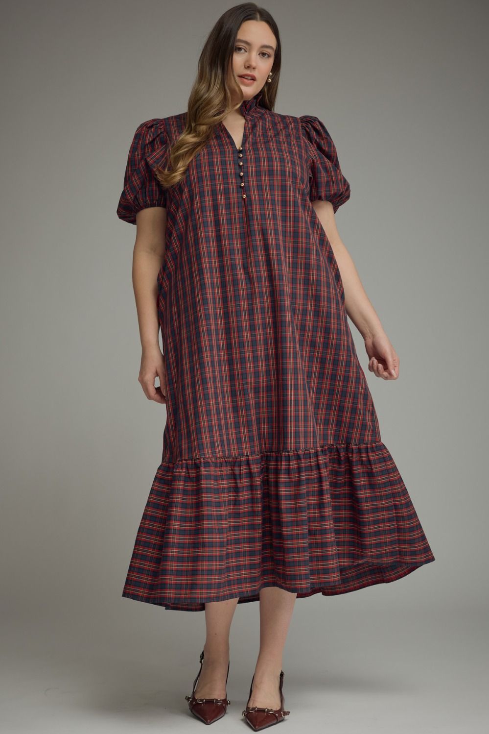 Cranberry Charm Plaid Midi Dress - Simply Polished Boutique