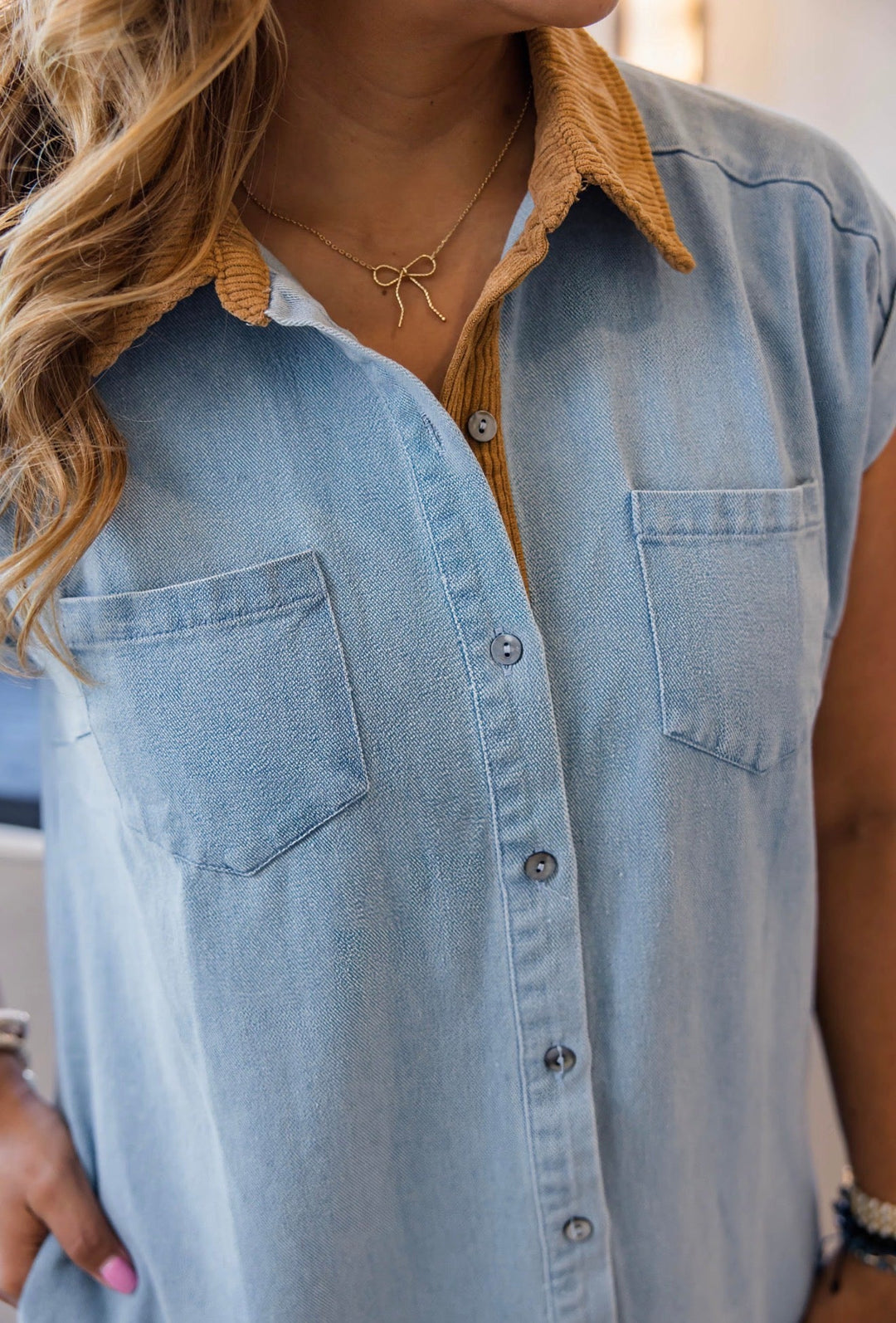 Denim &amp; Gold Shirt Dress - Simply Polished Boutique