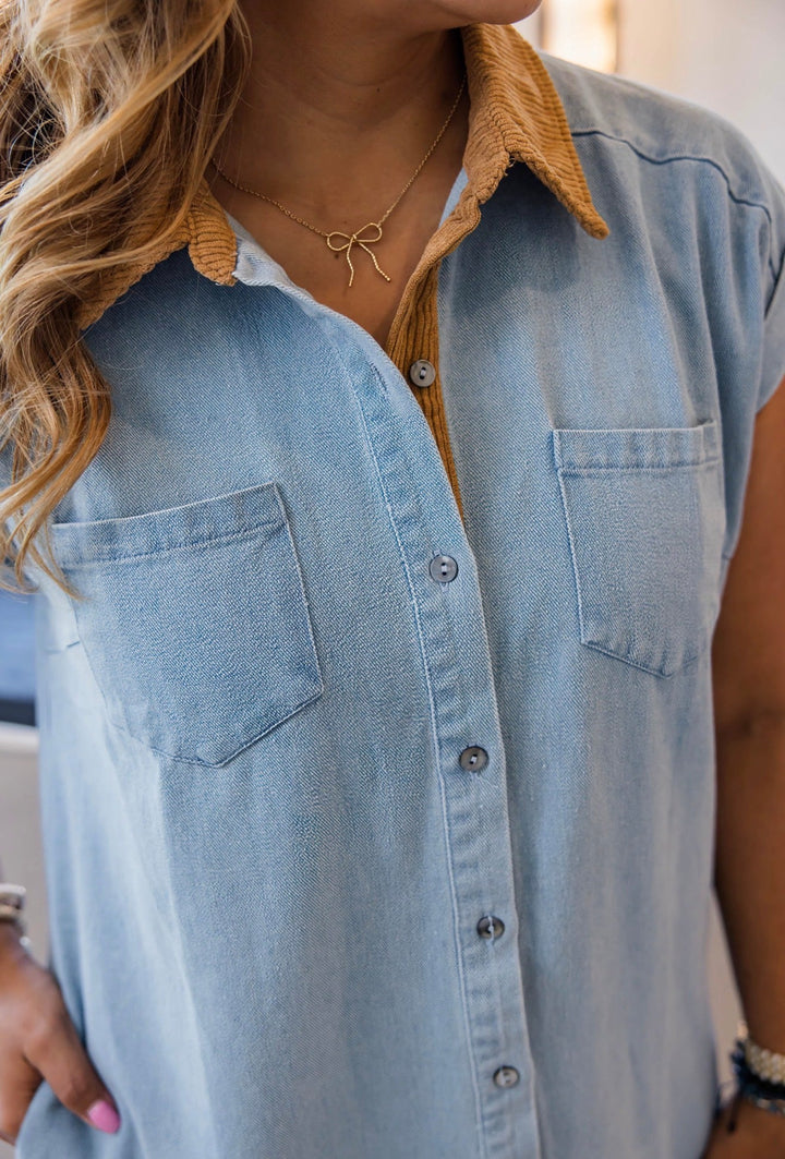 Denim &amp; Gold Shirt Dress - Simply Polished Boutique