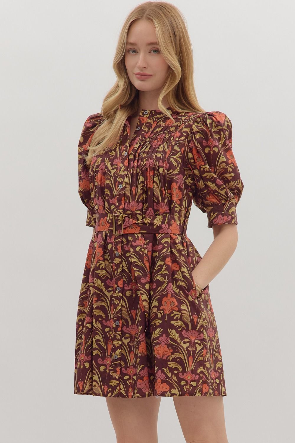 Autumn Garden Belted Mini Dress