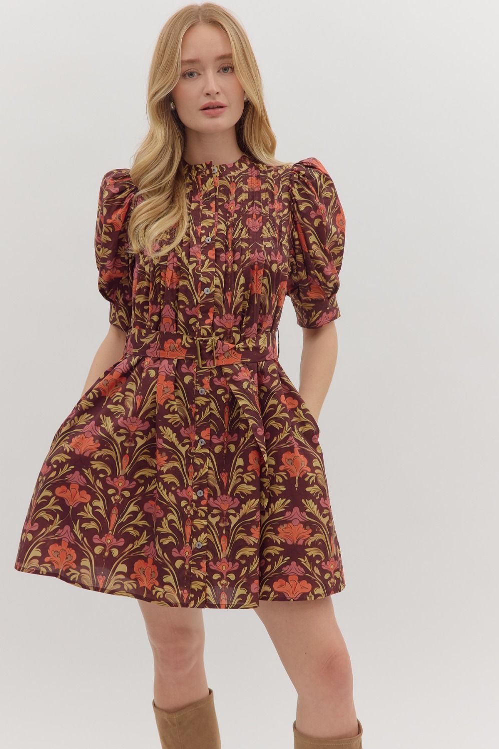 Autumn Garden Belted Mini Dress