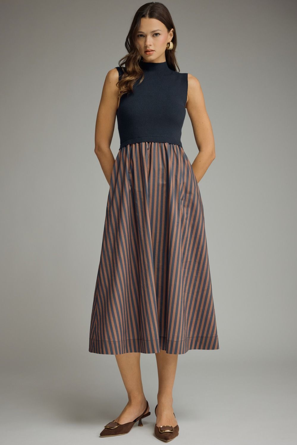 Autumn in Navy Midi Dress