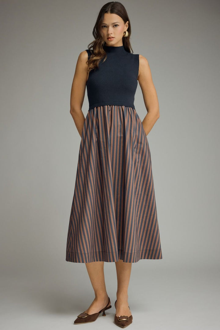 Autumn in Navy Midi Dress