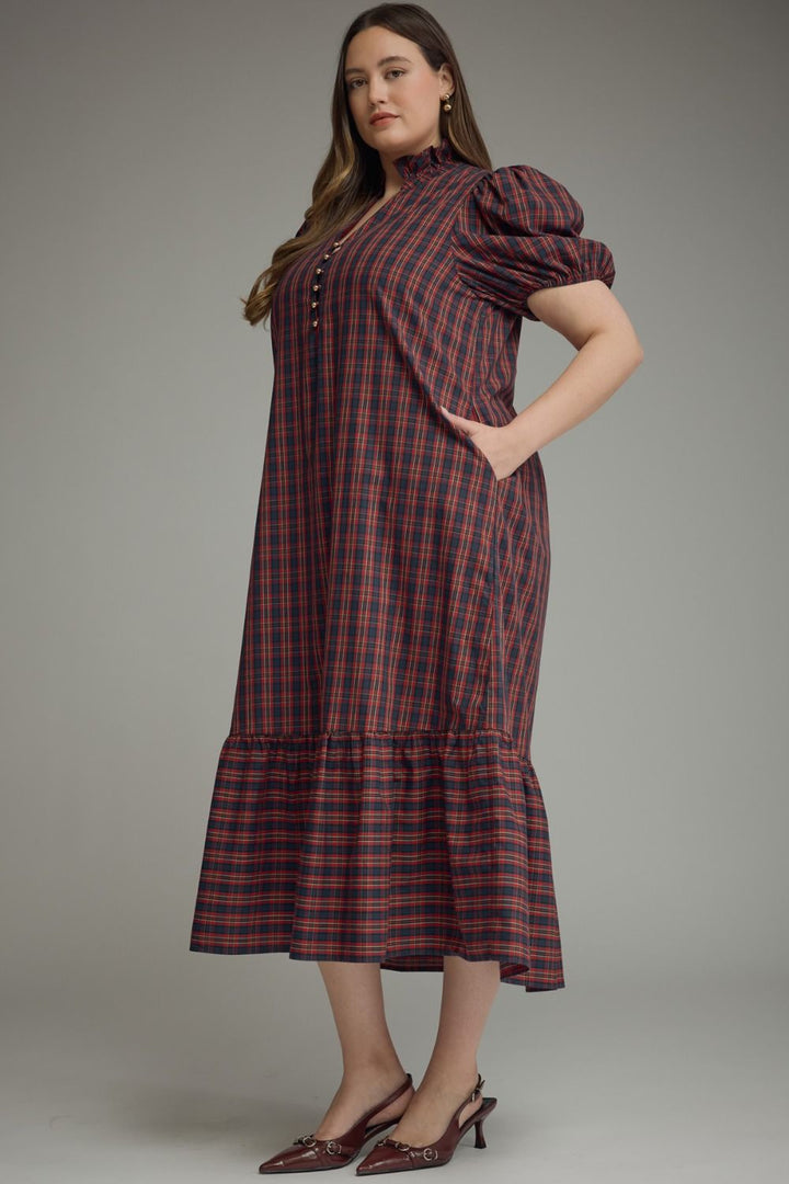 Cranberry Charm Plaid Midi Dress