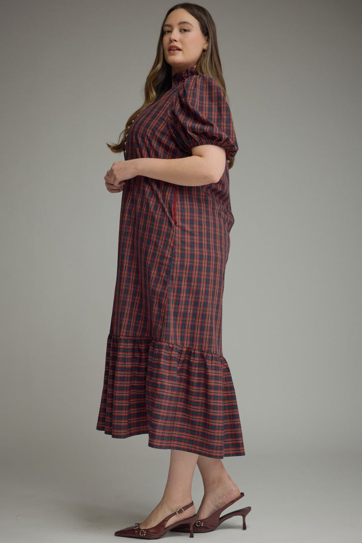 Cranberry Charm Plaid Midi Dress