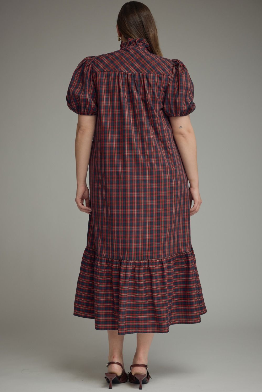 Cranberry Charm Plaid Midi Dress