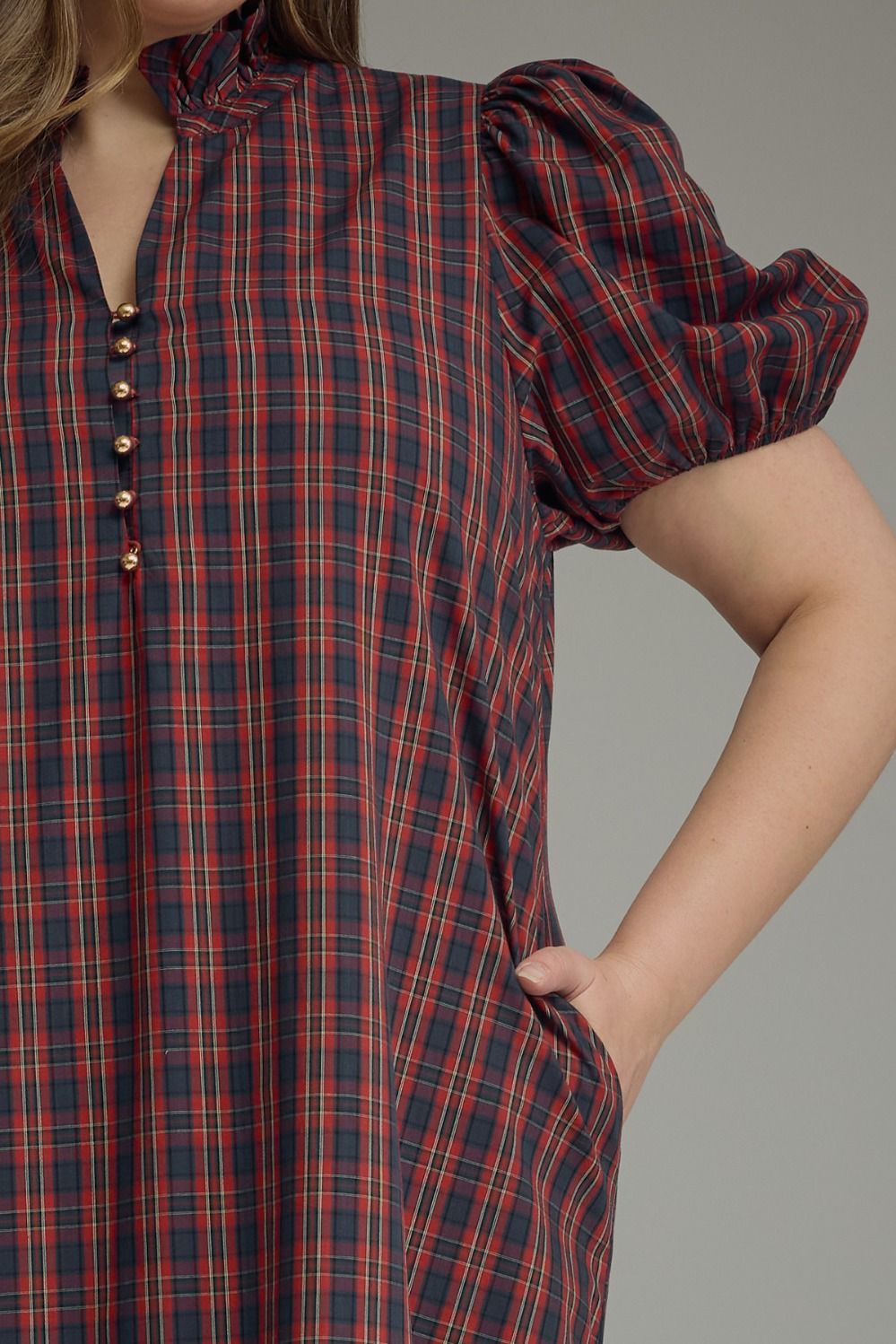 Cranberry Charm Plaid Midi Dress