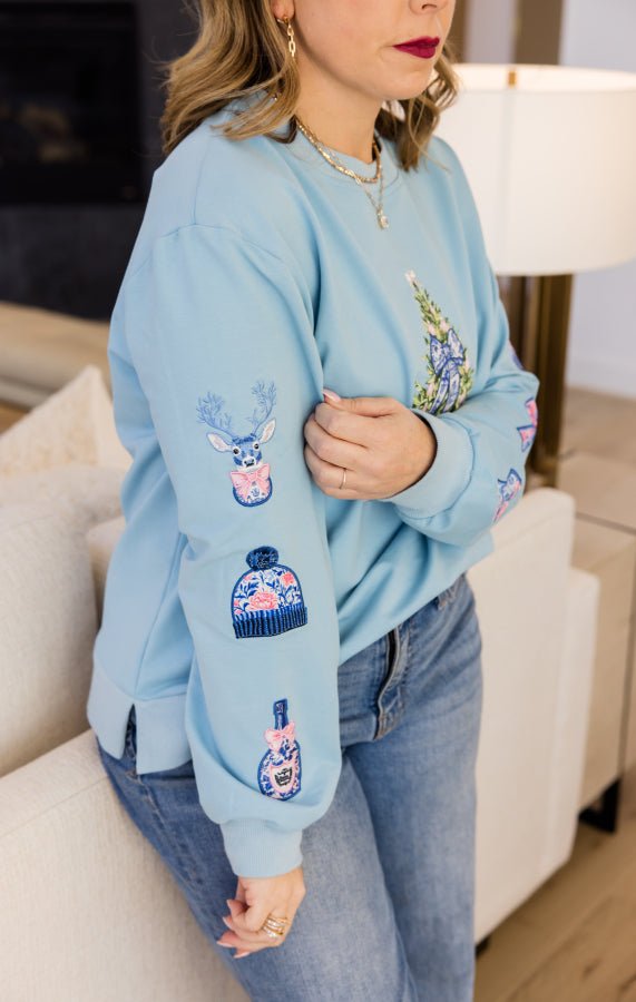 Frosted Noel Embroidered Sweatshirt - Simply Polished Boutique