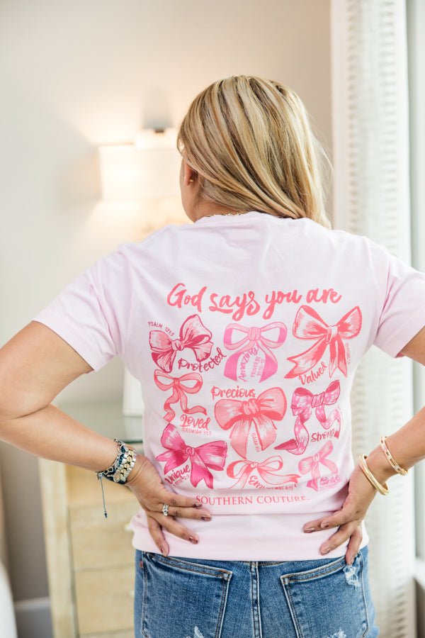 God Says You Are – Bows Comfort Colors Tee - Simply Polished Boutique