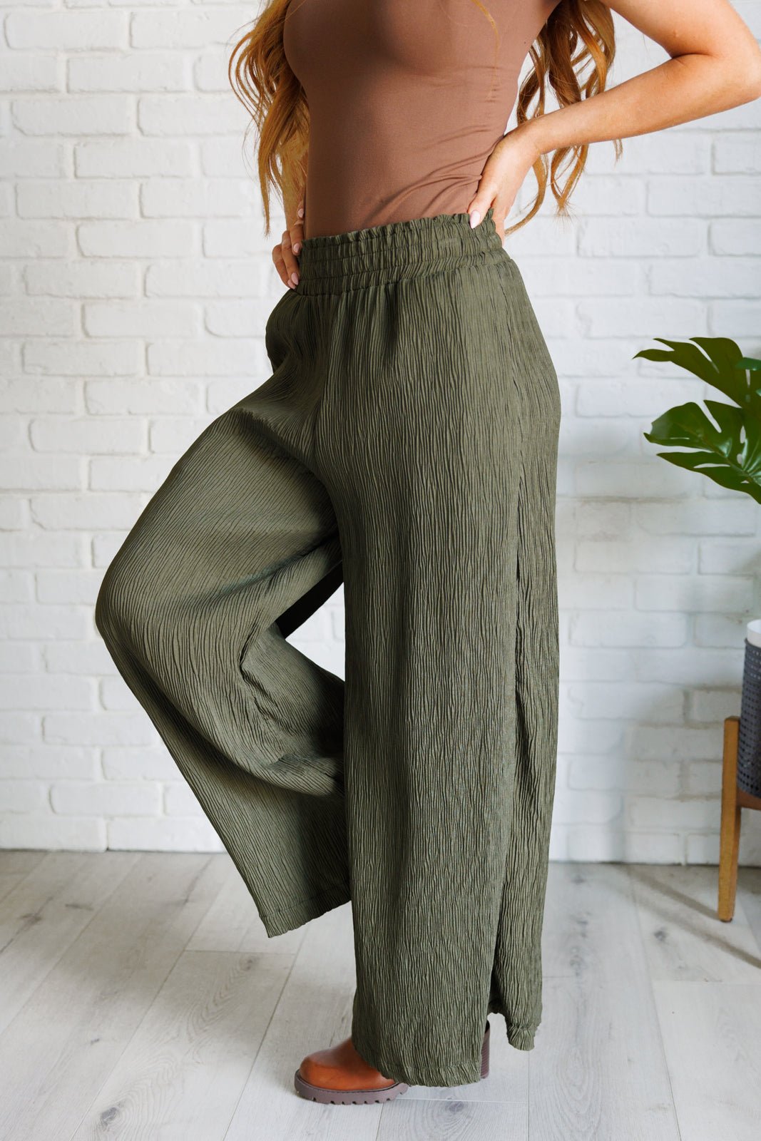 Harmony High Rise Wide Pants in Olive - Simply Polished Boutique