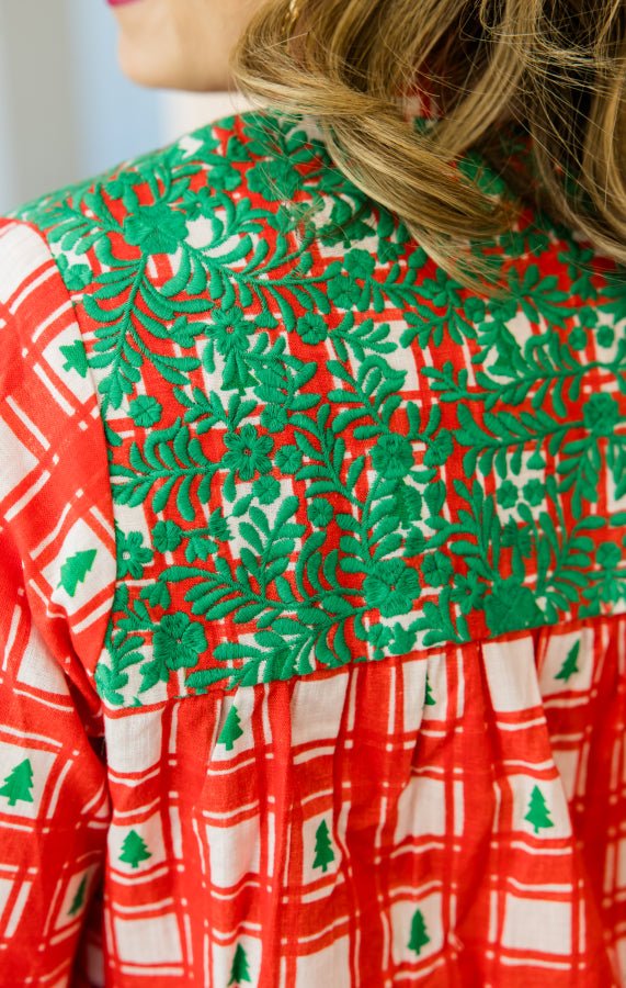 Holly Pines Embroidered Plaid Top - Simply Polished Boutique