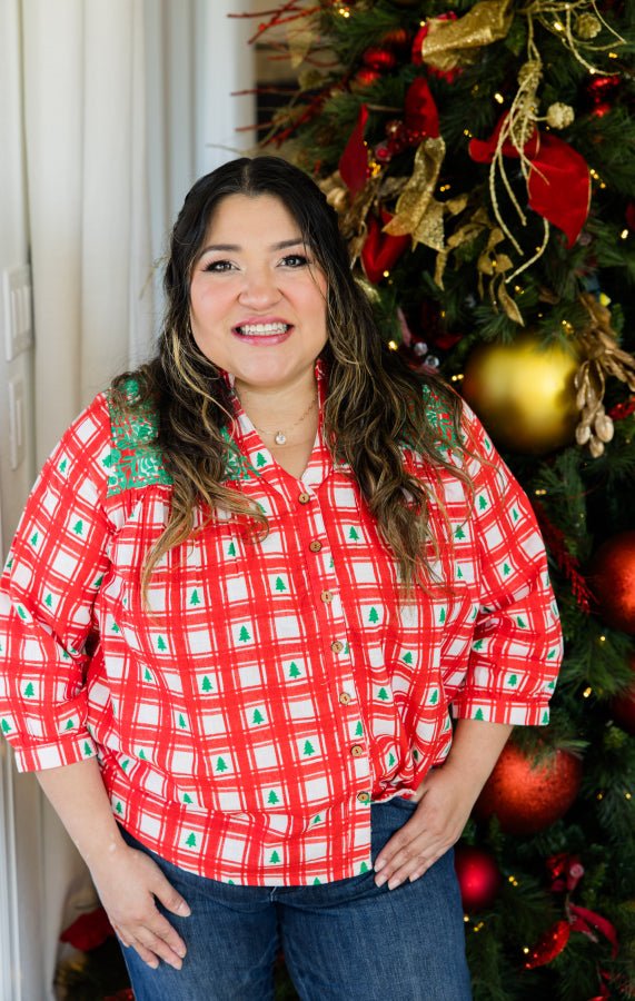 Holly Pines Embroidered Plaid Top - Simply Polished Boutique