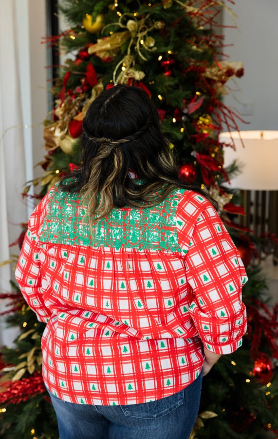 Holly Pines Embroidered Plaid Top - Simply Polished Boutique