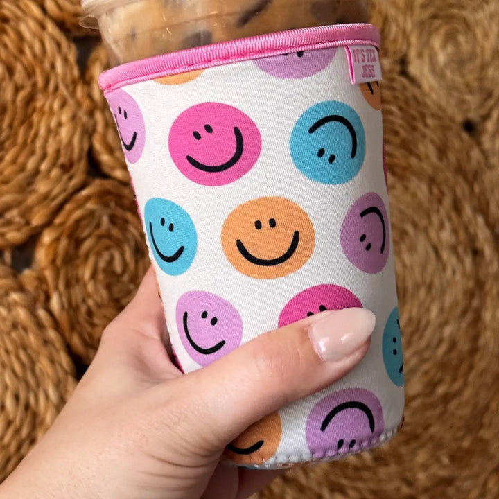 Iced Coffee Sleeve - Colorful Happy Faces - Simply Polished Boutique