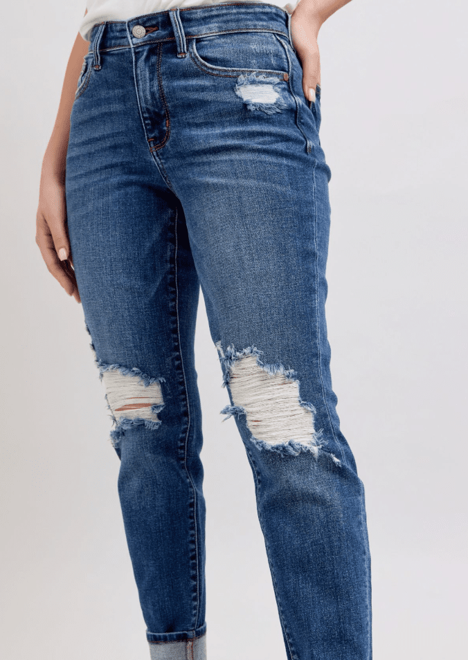 JB Mid - Rise Distroyed Boyfriend Jeans - Simply Polished Boutique