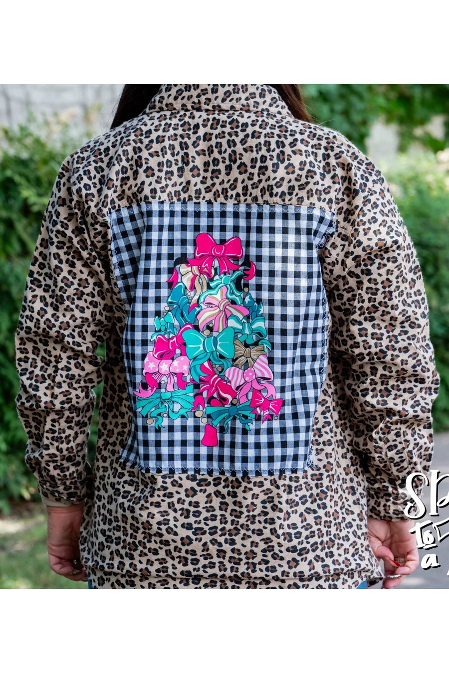 Leopard Luxe Button-Down Shacket With Bow Tree Patch - Simply Polished Boutique