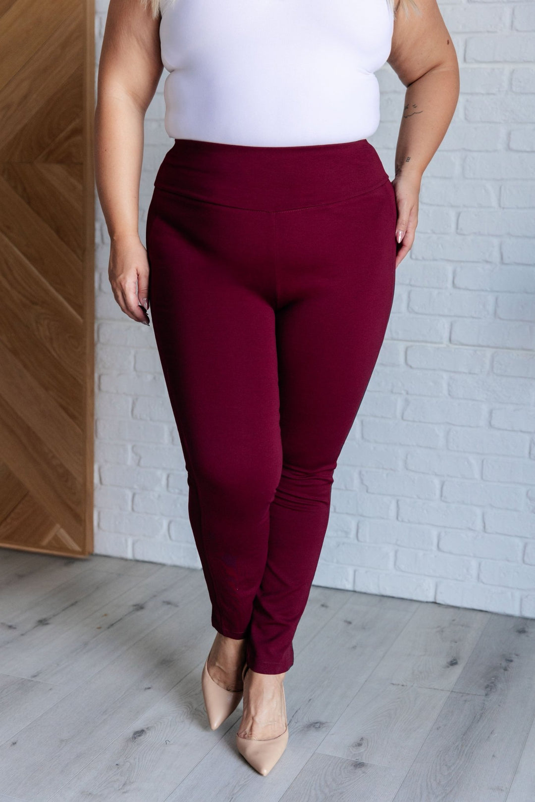 Magic Skinny 28" Pants in Wine - Simply Polished Boutique