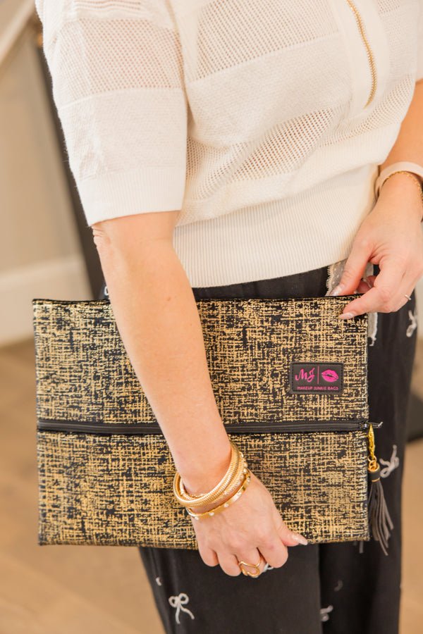 Makeup Junkie Bags - Black & Gold - Simply Polished Boutique
