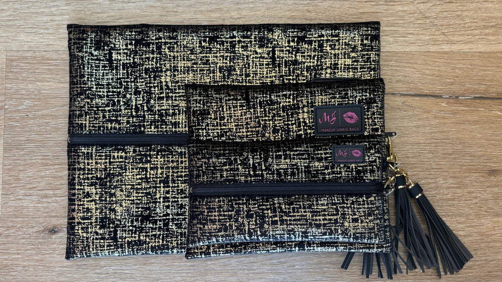 Makeup Junkie Bags - Black & Gold - Simply Polished Boutique