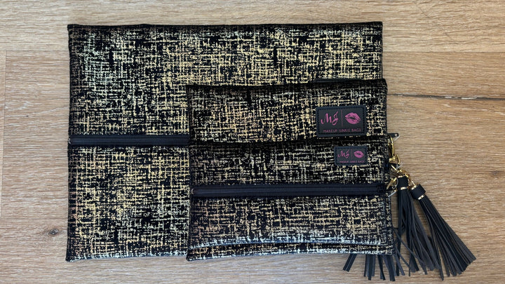 Makeup Junkie Bags - Black & Gold - Simply Polished Boutique