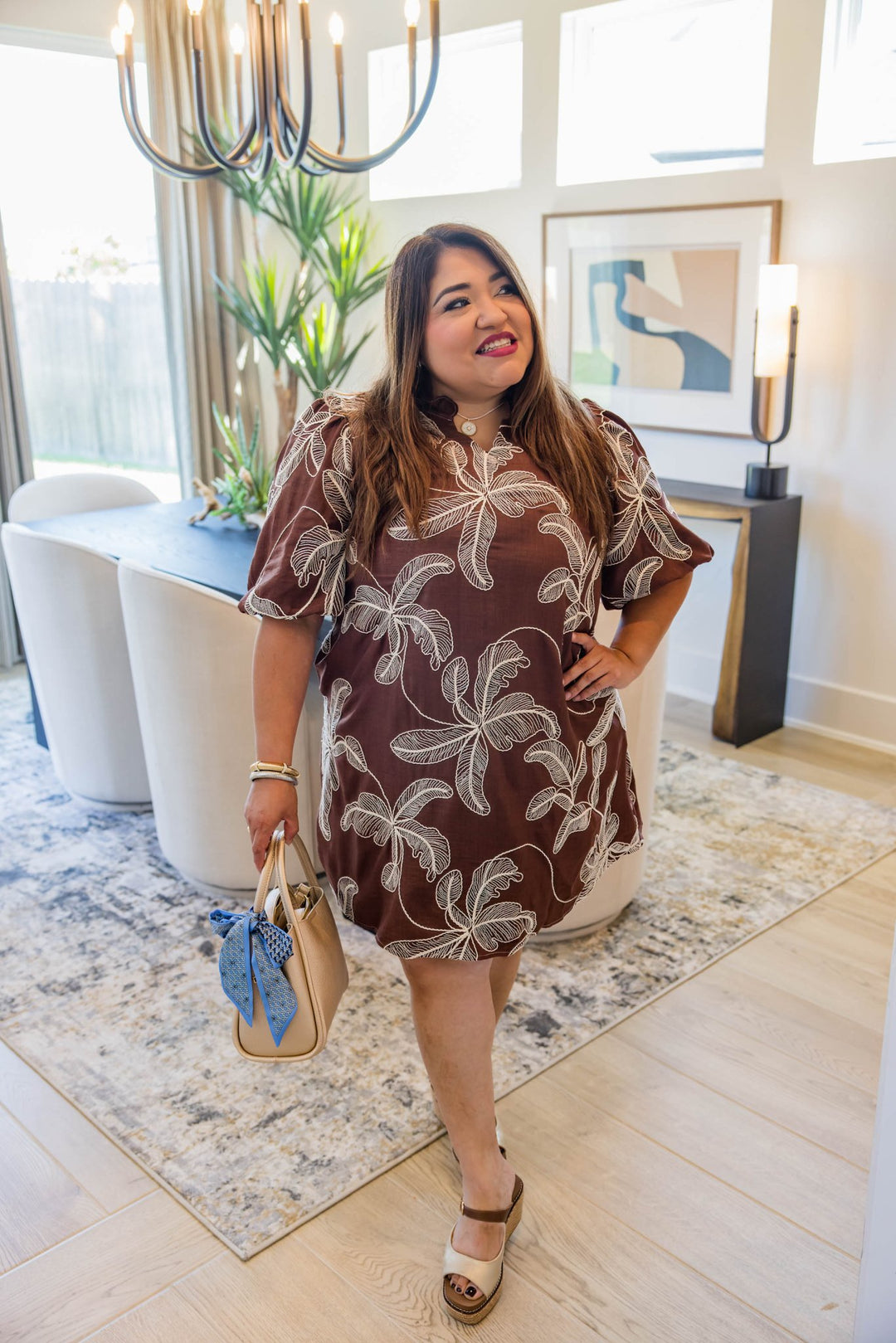 Mocha Garden Embroidered Dress - Simply Polished Boutique