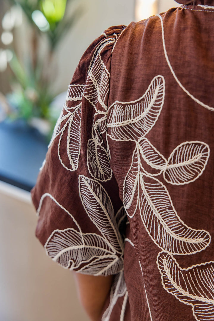 Mocha Garden Embroidered Dress - Simply Polished Boutique