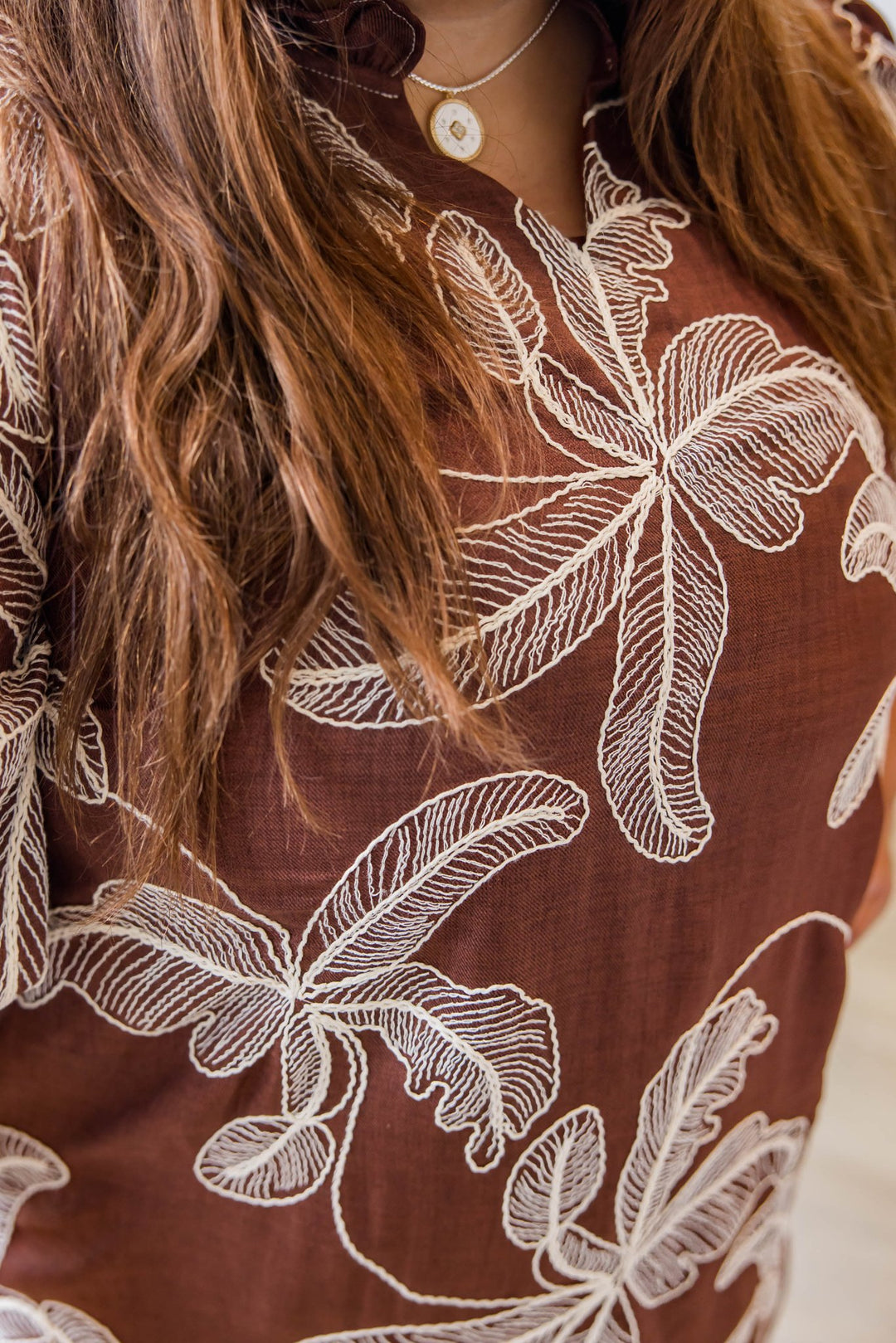 Mocha Garden Embroidered Dress - Simply Polished Boutique