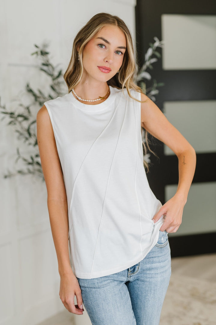 New Normal Pleat Detail Sleeveless Top in White - Simply Polished Boutique