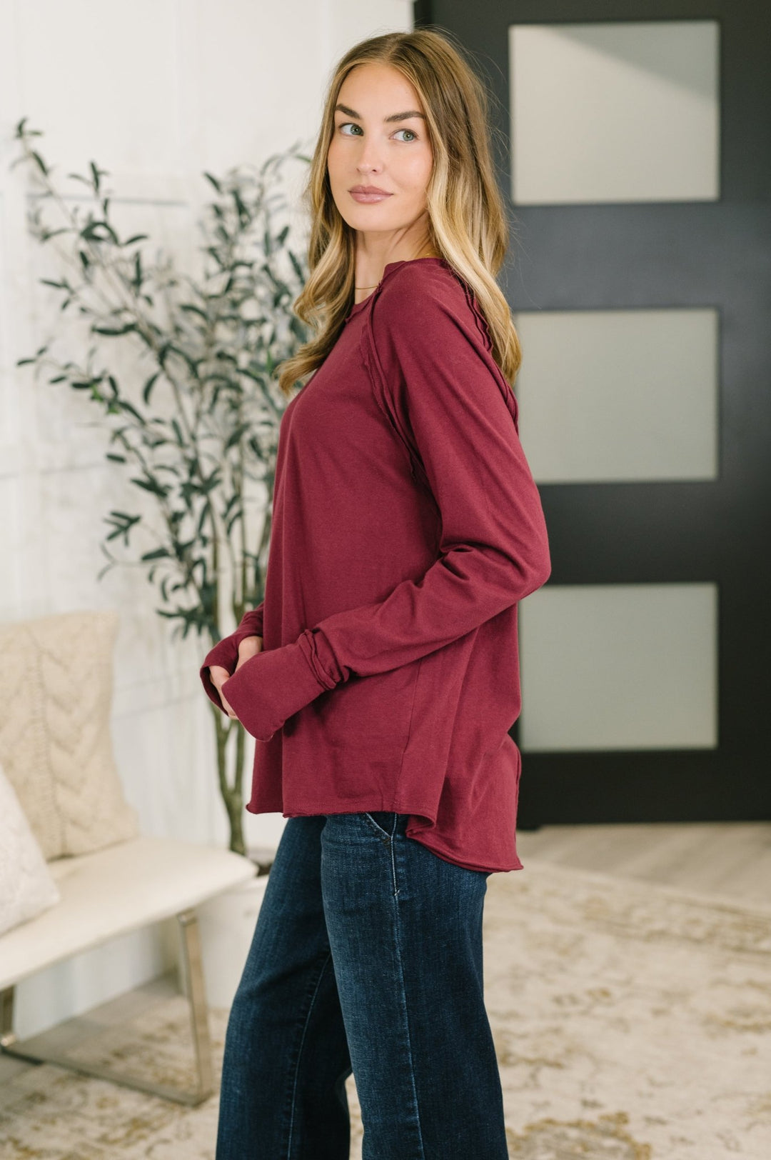 Nice to Each Other Raglan Sleeve Top in Cabernet - Simply Polished Boutique