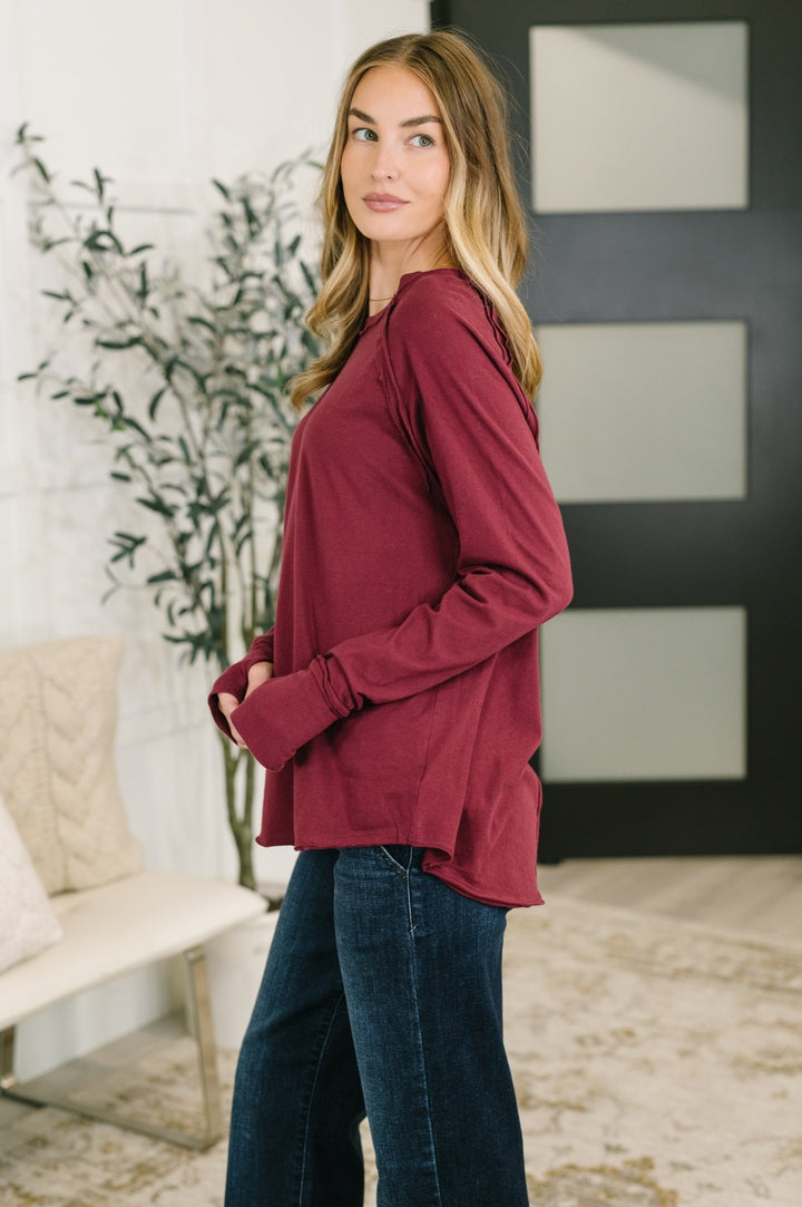 Nice to Each Other Raglan Sleeve Top in Cabernet - Simply Polished Boutique