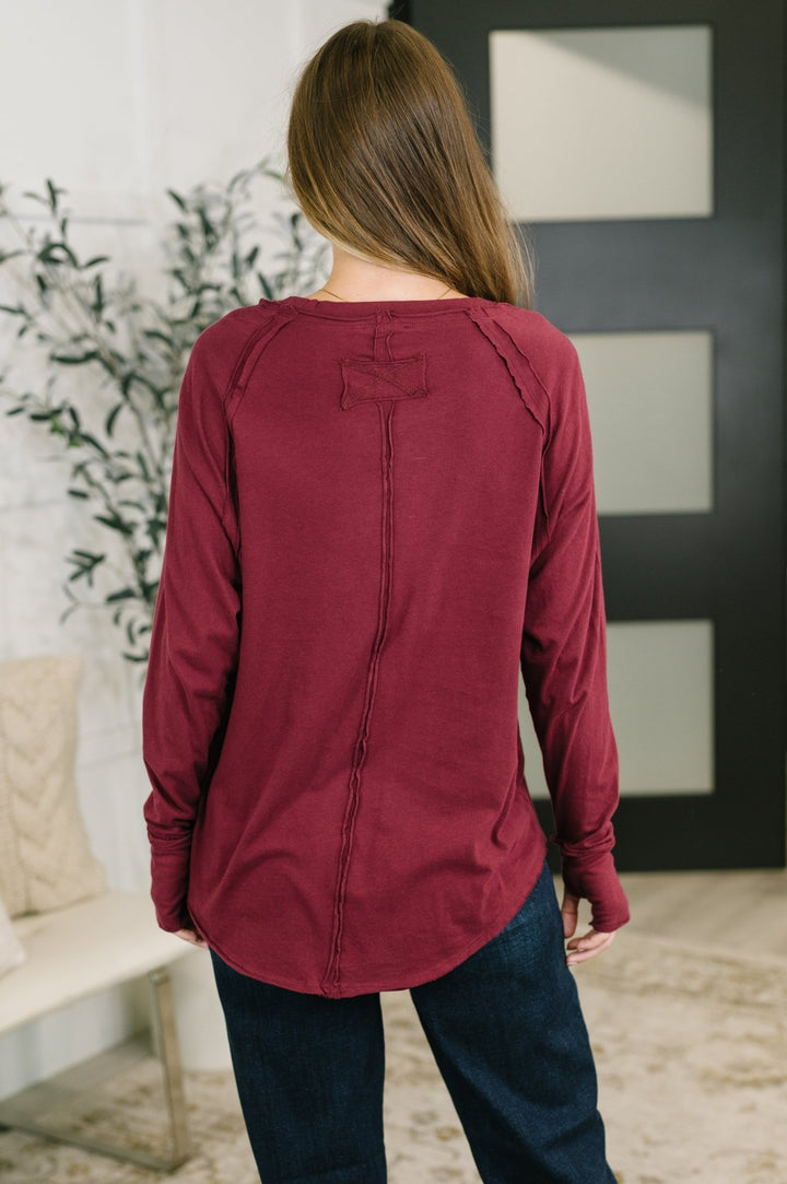 Nice to Each Other Raglan Sleeve Top in Cabernet - Simply Polished Boutique