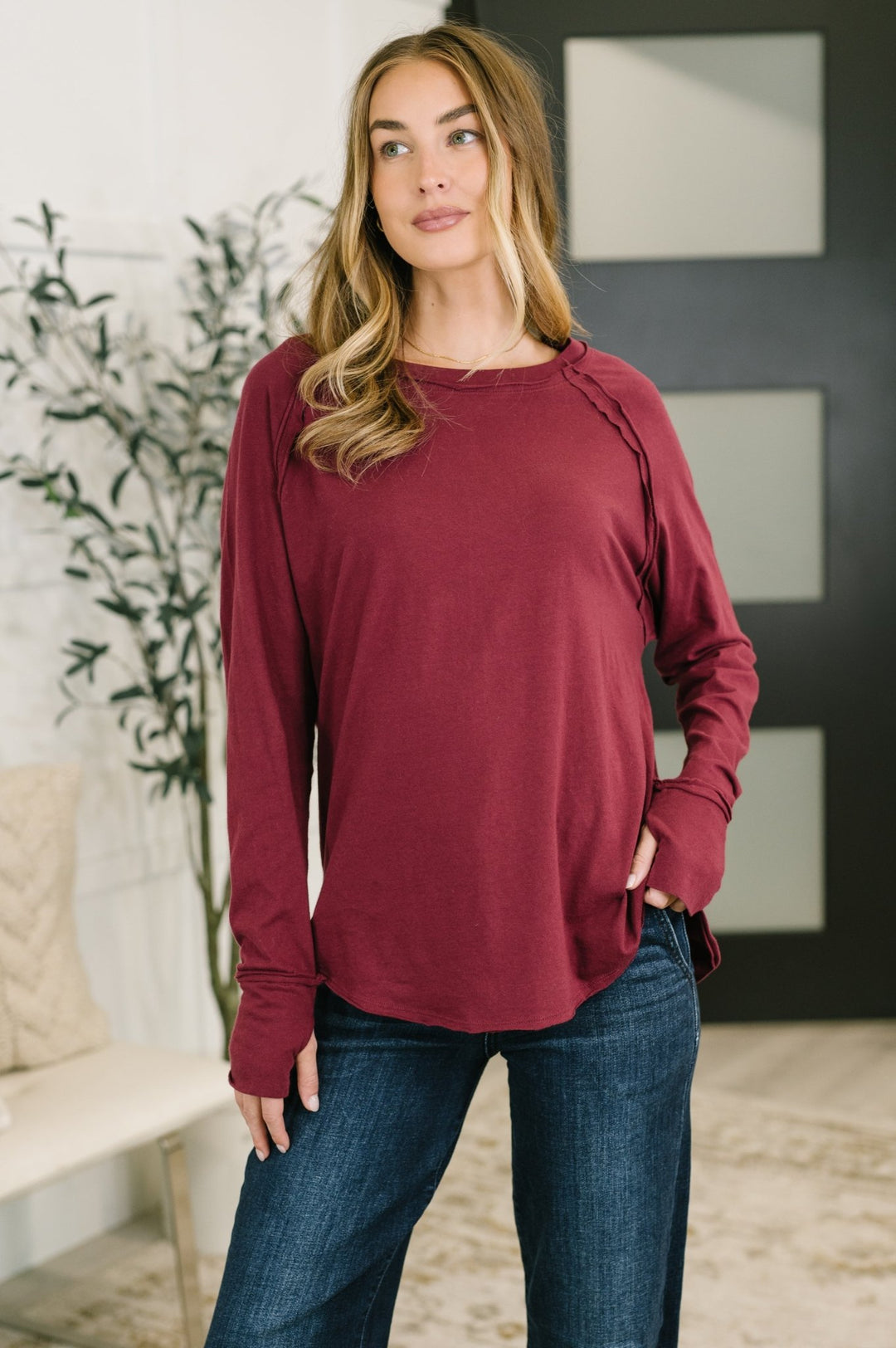 Nice to Each Other Raglan Sleeve Top in Cabernet - Simply Polished Boutique