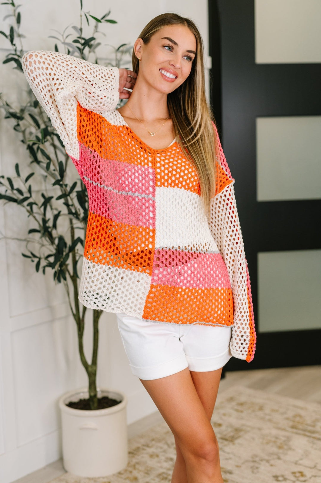 Off the Grid Net Color Block Layering Top - Simply Polished Boutique