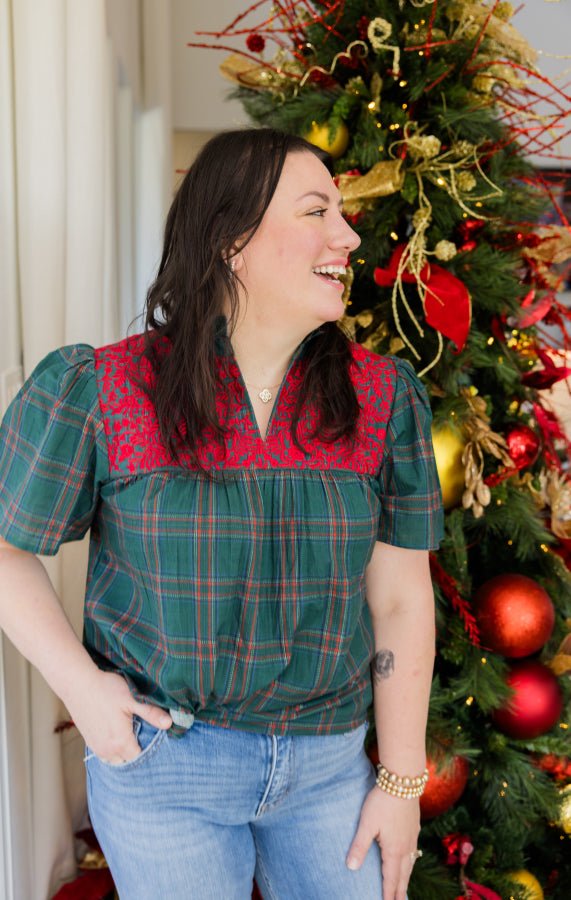 Reese Top in Green Plaid - Simply Polished Boutique