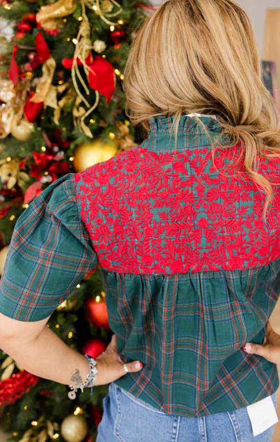 Reese Top in Green Plaid - Simply Polished Boutique