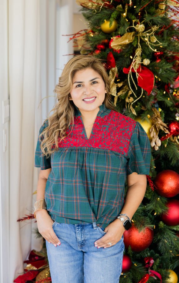Reese Top in Green Plaid - Simply Polished Boutique