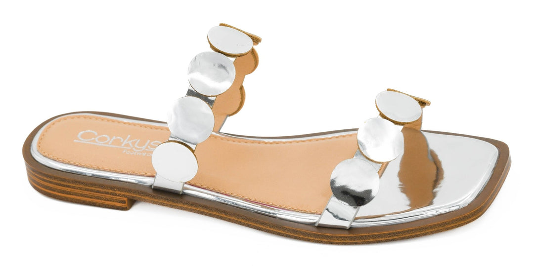 Round Of Applause Mirror Metallic Sandals Corkys - Simply Polished Boutique