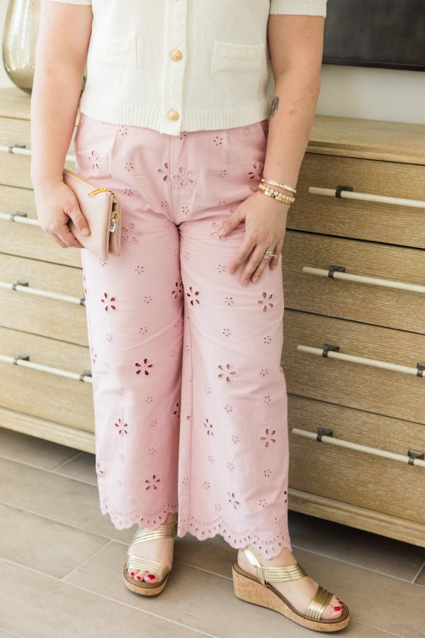 Tessa Eyelet Wide - Leg Pants - Simply Polished Boutique
