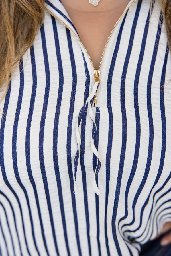 The Camden Half - Zip Stripe Top - Simply Polished Boutique