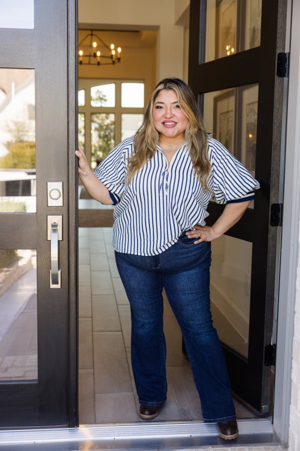 The Camden Half - Zip Stripe Top - Simply Polished Boutique