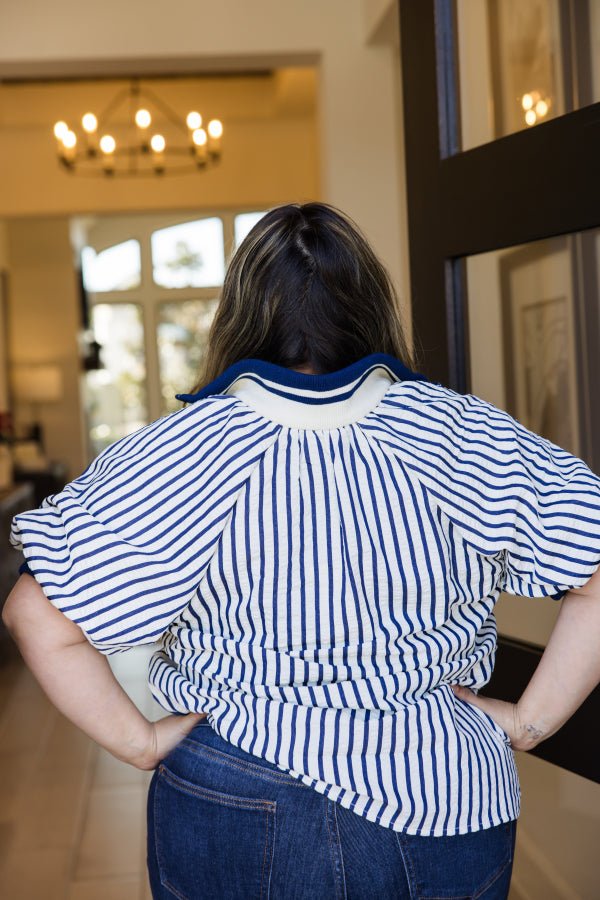 The Camden Half - Zip Stripe Top - Simply Polished Boutique