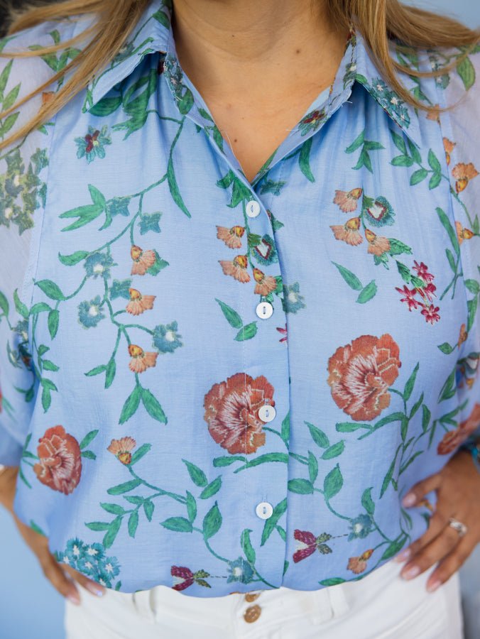 The Elise Floral Button Top - Simply Polished Boutique