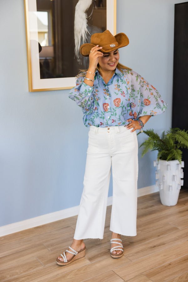 The Elise Floral Button Top - Simply Polished Boutique