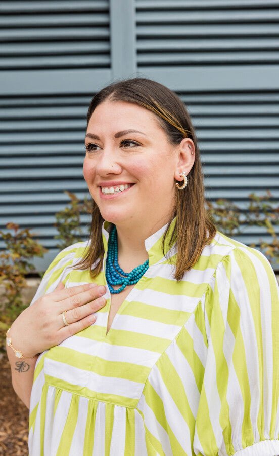 The Key Lime Breezy Stripe Blouse Shirt - Simply Polished Boutique