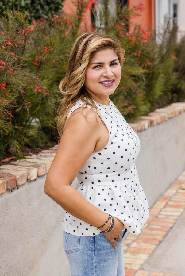 The Marlowe Dot Peplum Top - Simply Polished Boutique